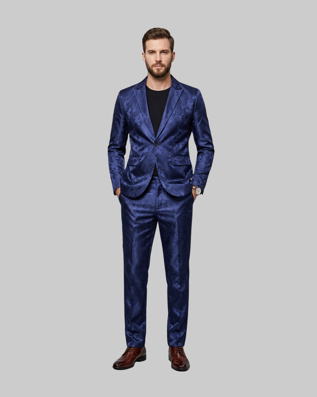 Men's Slim Paisley 2 Piece Suit in navy blue.