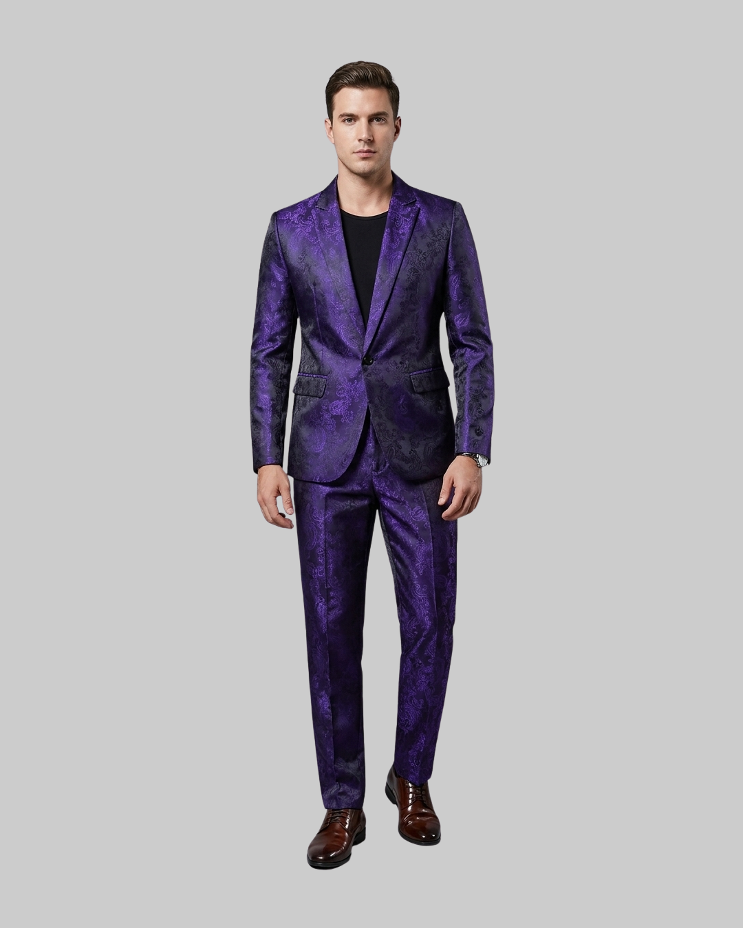 Men's Slim Paisley 2 Piece Suit in purple.