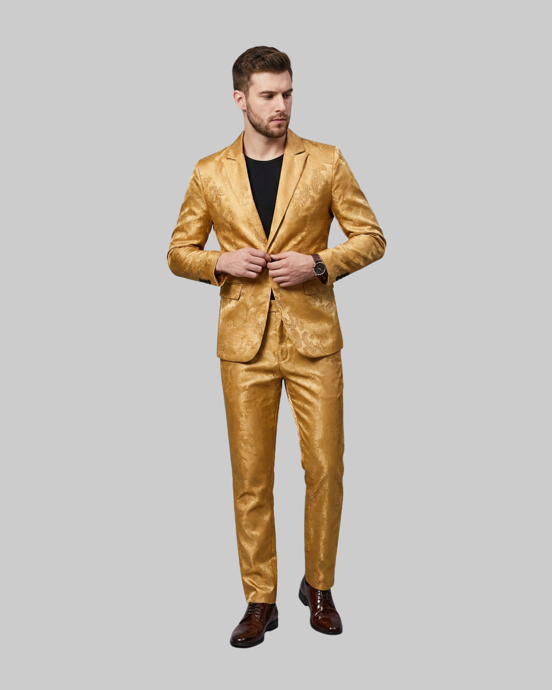 Men's Slim Paisley 2 Piece Suit in yellow.