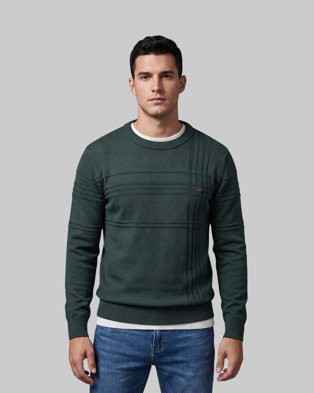 Men's Slim Pattern Crewneck Sweater in green.