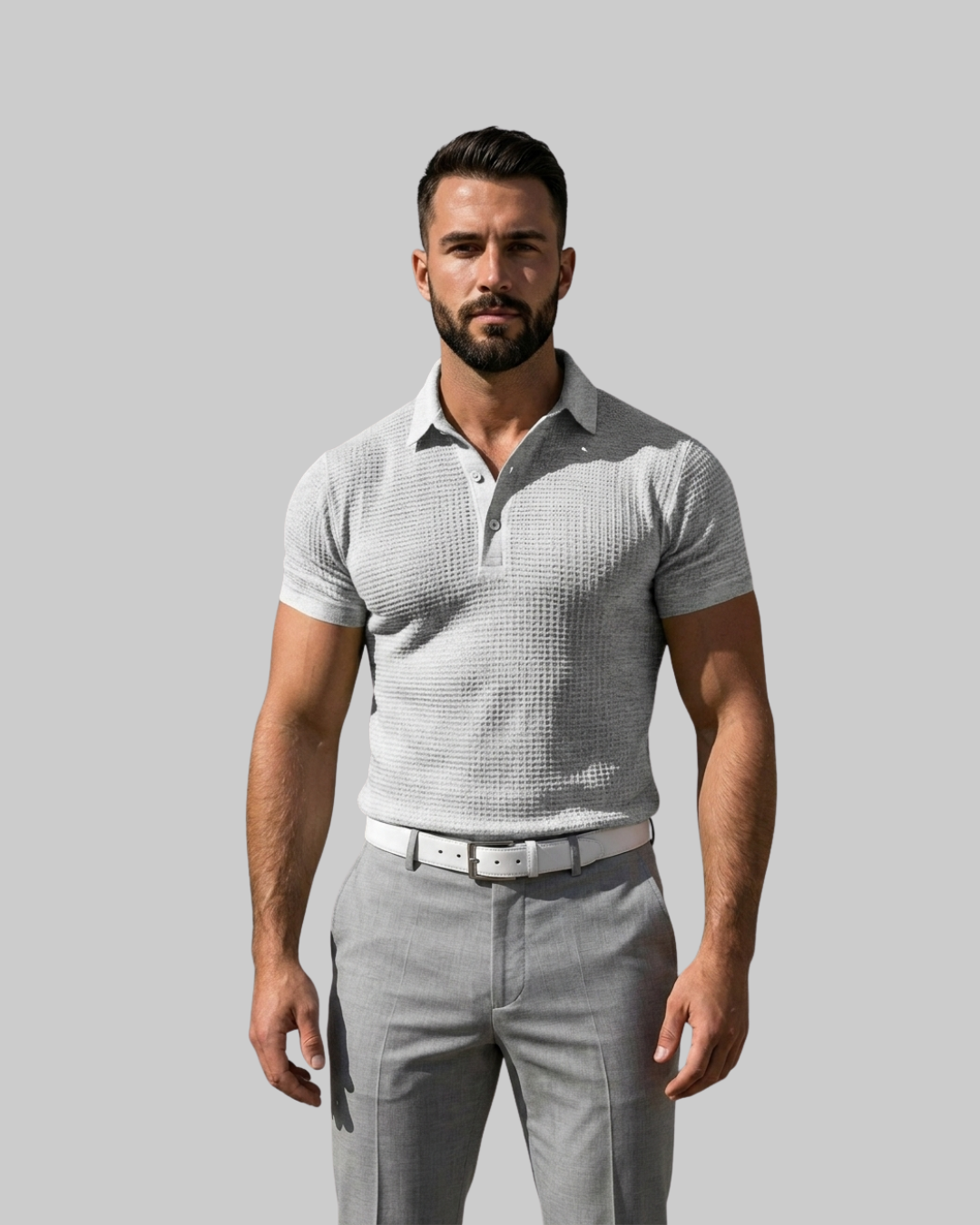Men's Slim Waffle Polo Shirt in Grey