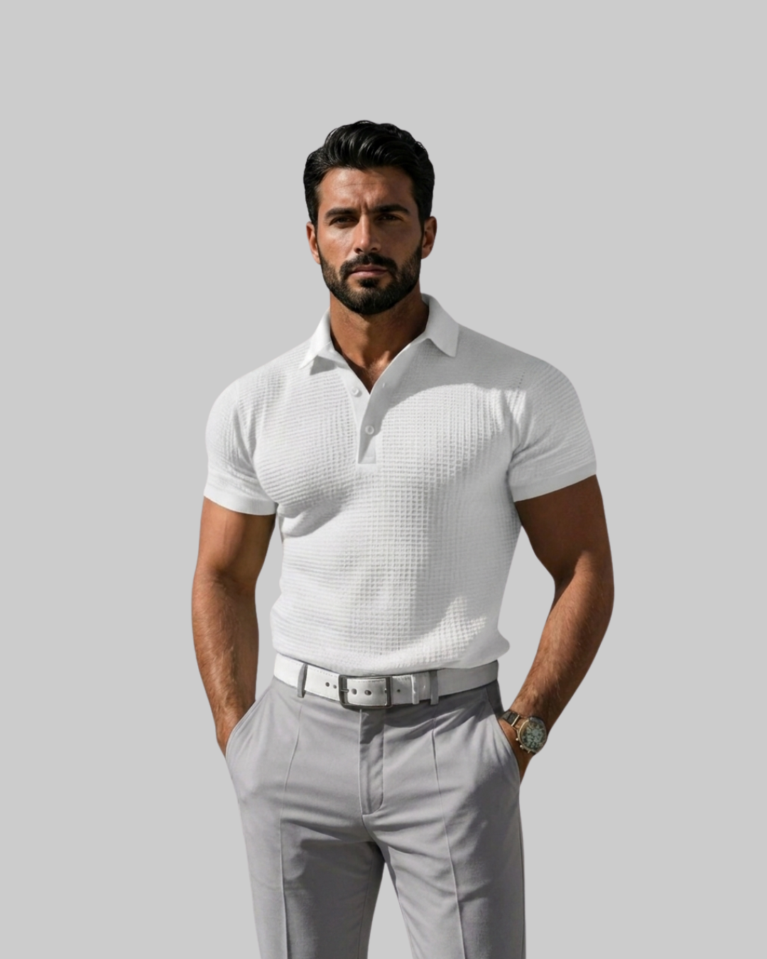 Men's Slim Waffle Polo Shirt in White