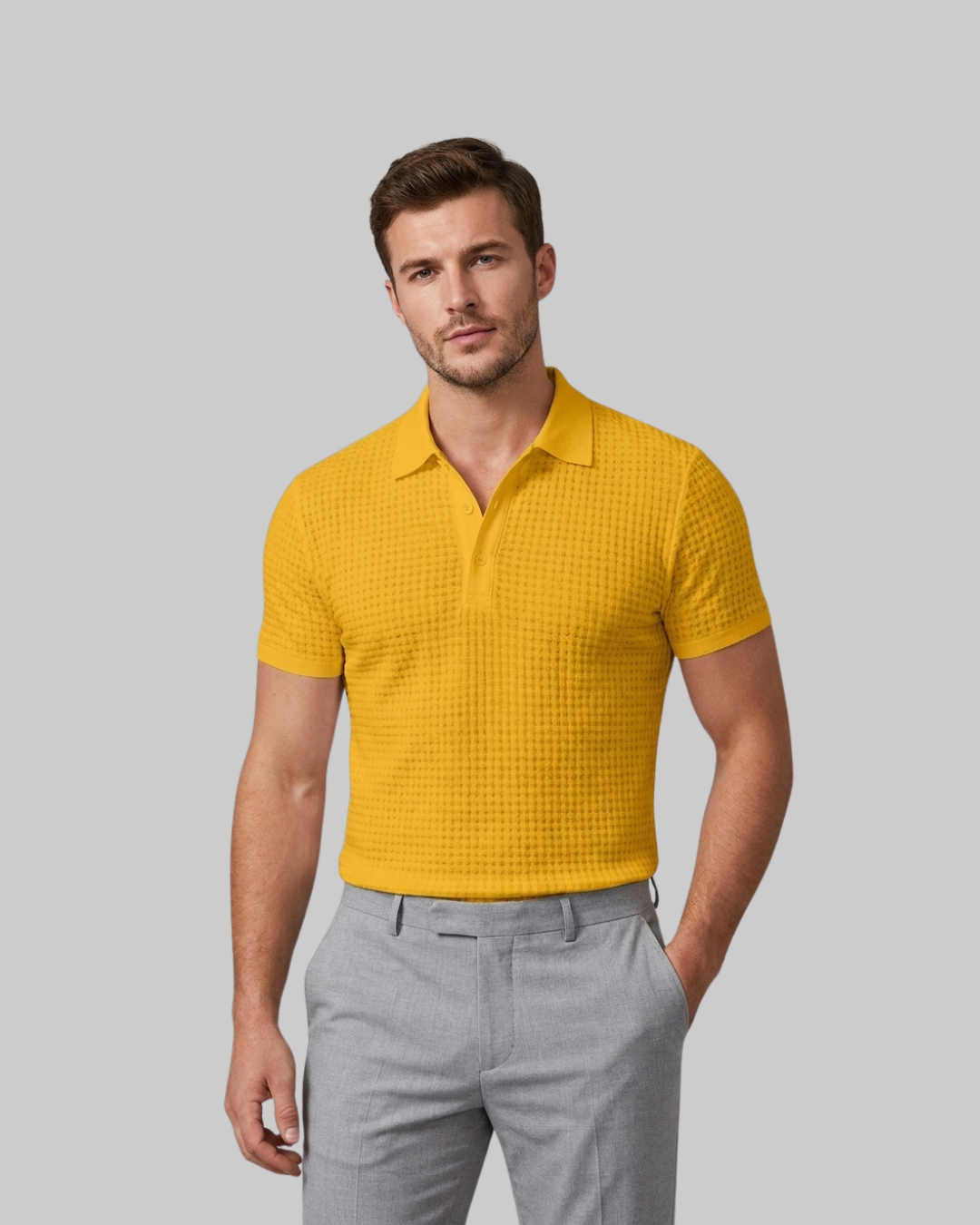 Men's Slim Waffle Polo Shirt in Yellow