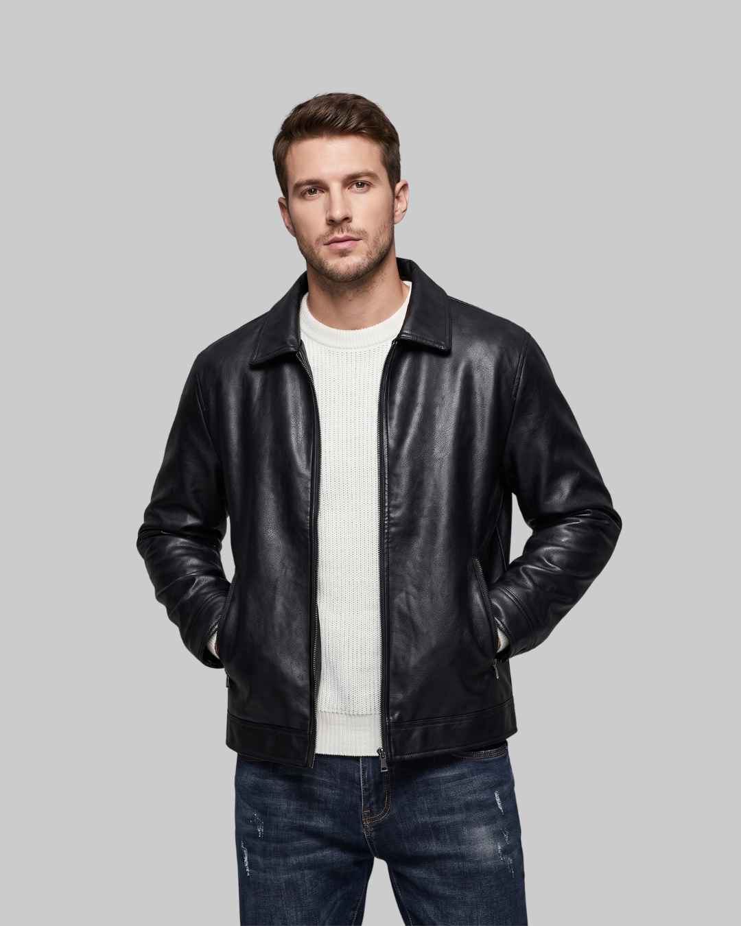 Men's Snap Cuff Bomber Jacket in black.