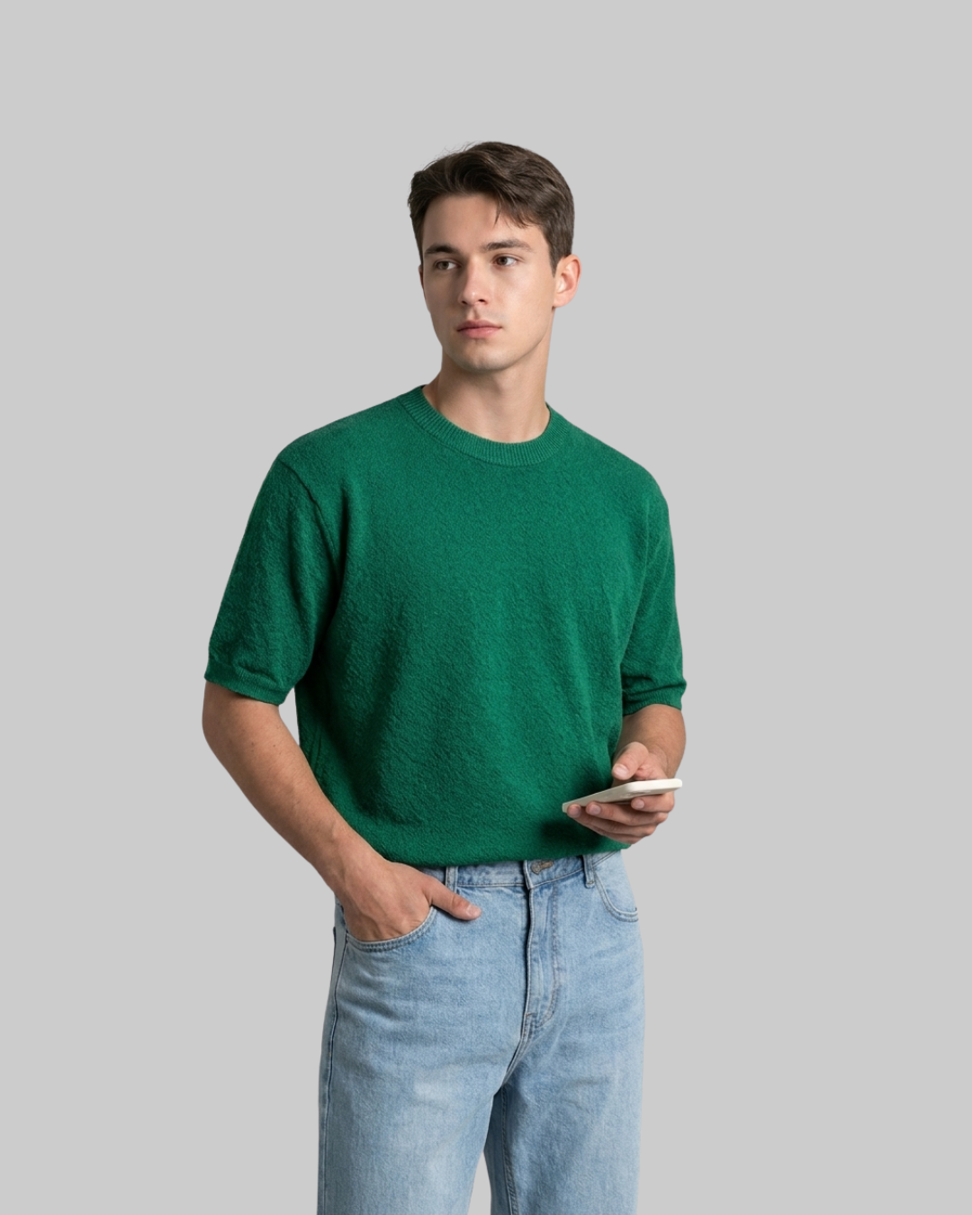 Men's Solid Knit Summer T-Shirt in dark green.