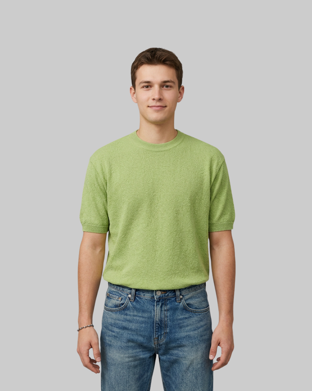 Men's Solid Knit Summer T-Shirt in light green.