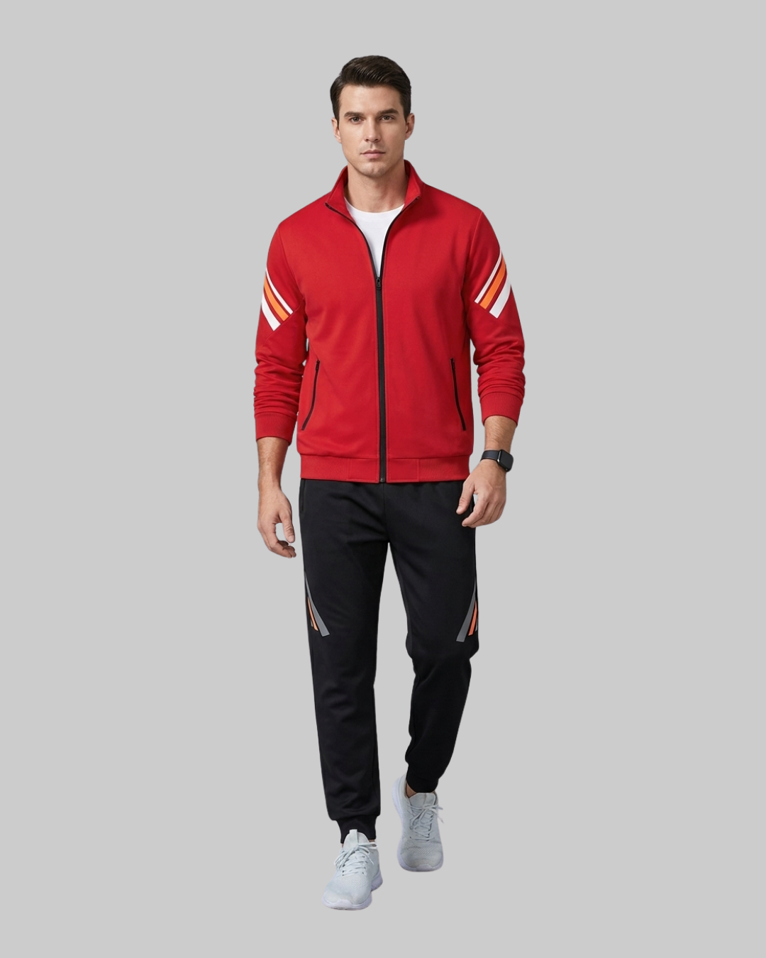 Men's Stand Collar Athletic Tracksuit Set in Red
