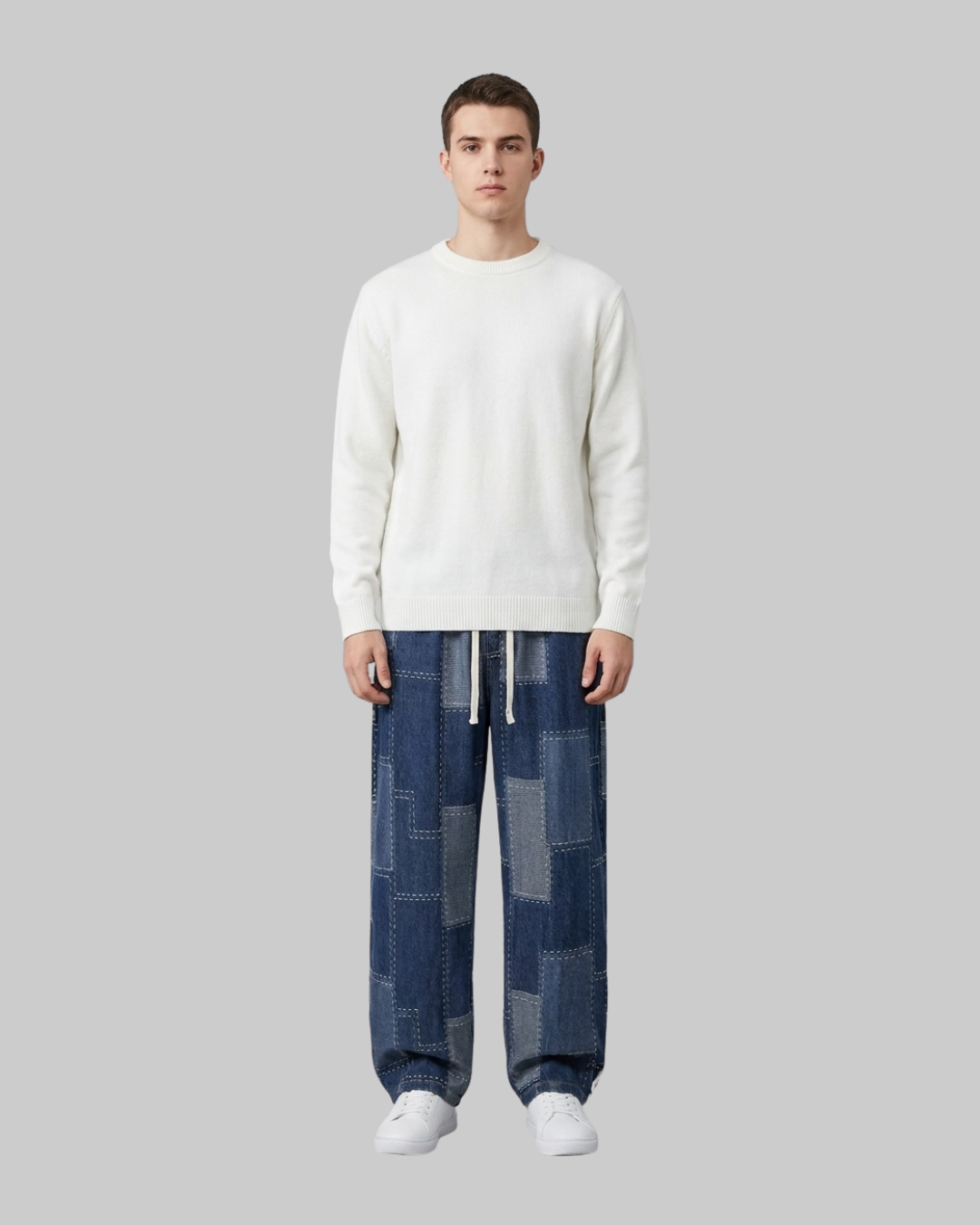 Men's Stitched Patch Straight Jeans in navy.