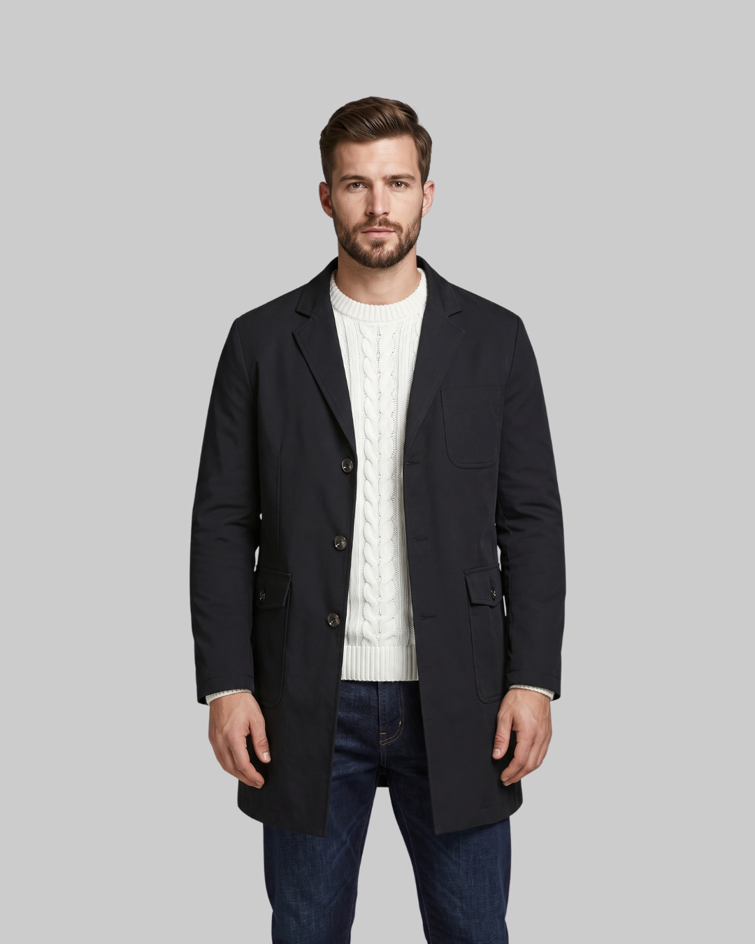 Men's Straight Fit Casual Coat in black.