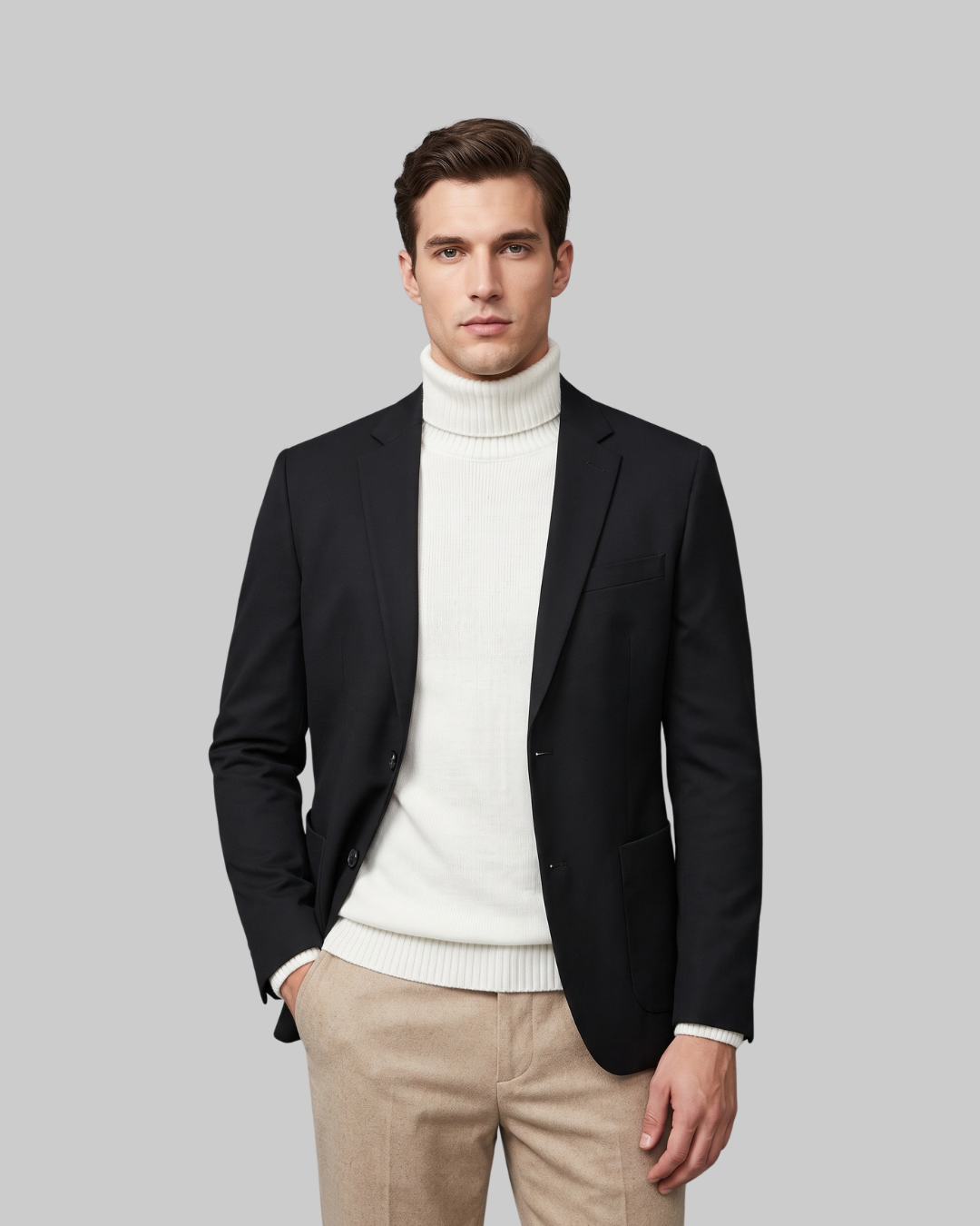 Men's Straight Hem Business Blazer in black.