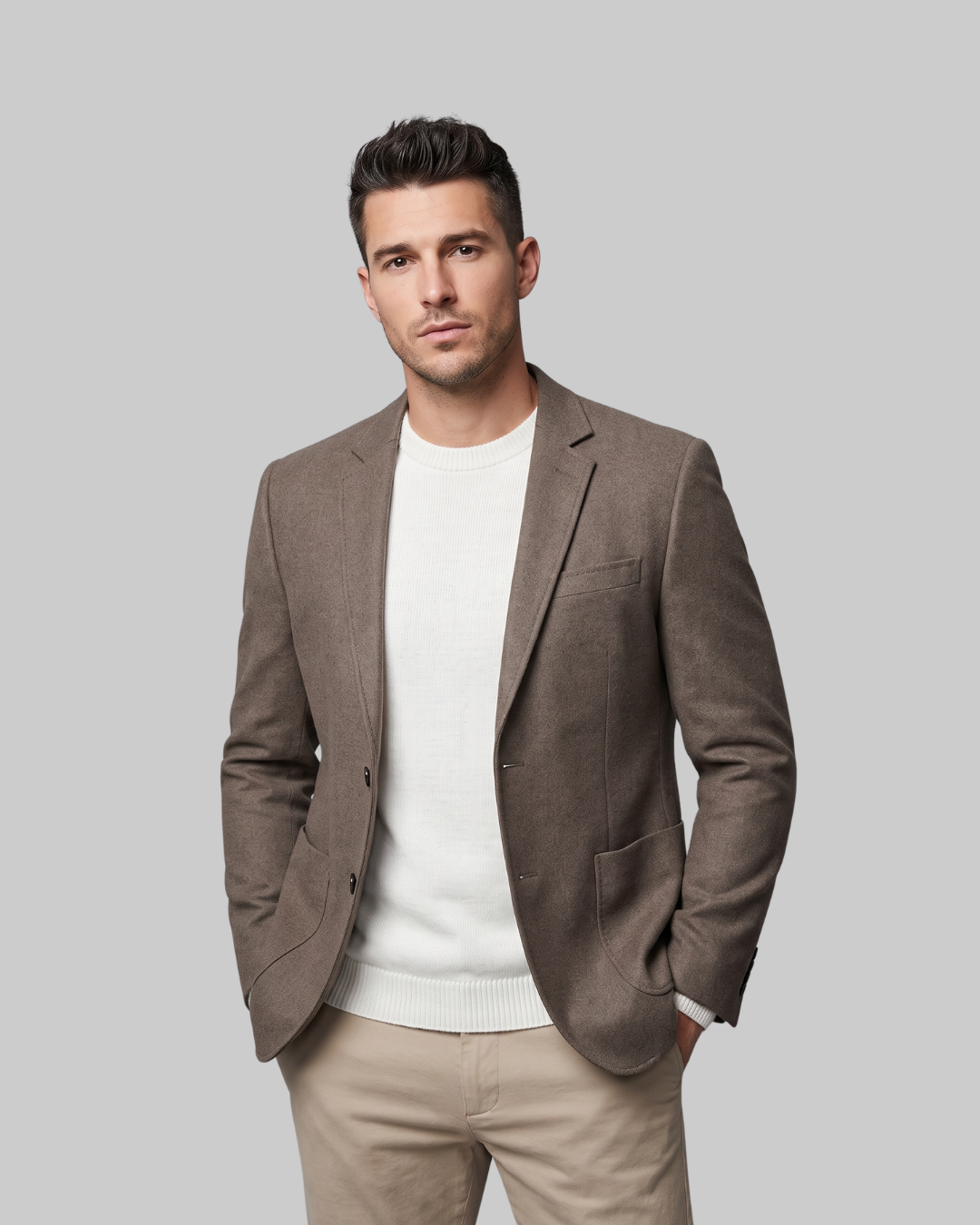 Men's Straight Hem Business Blazer in brown.