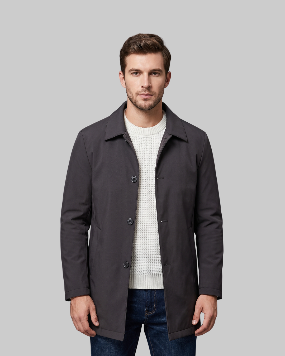 Men's Straight Hem Casual Coat in black.