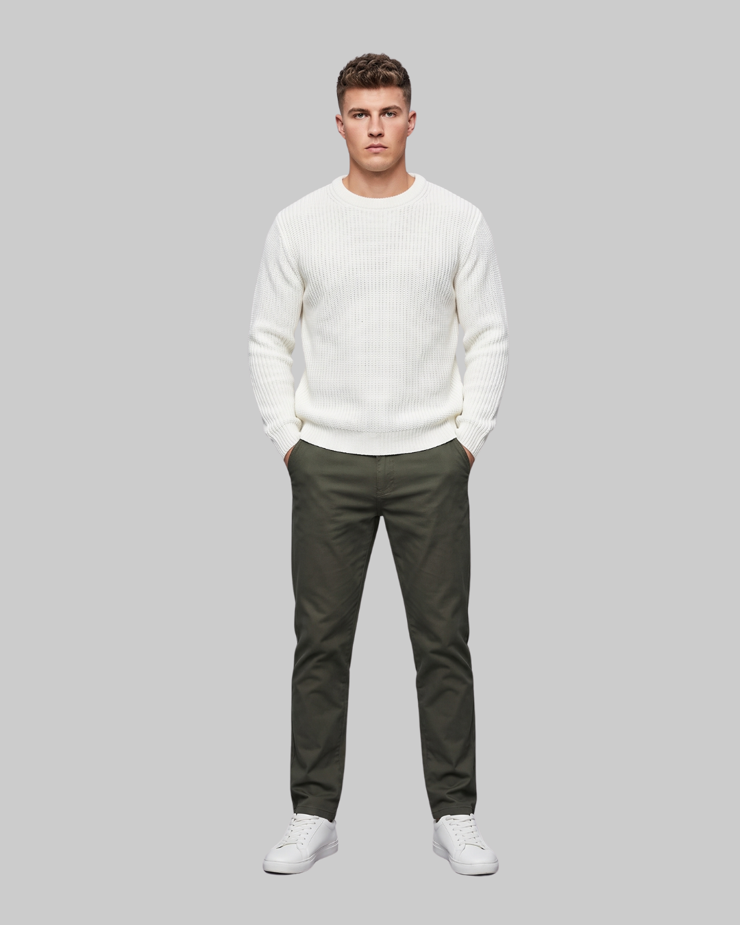 Men's Stretch Slim Straight Pants in army green.