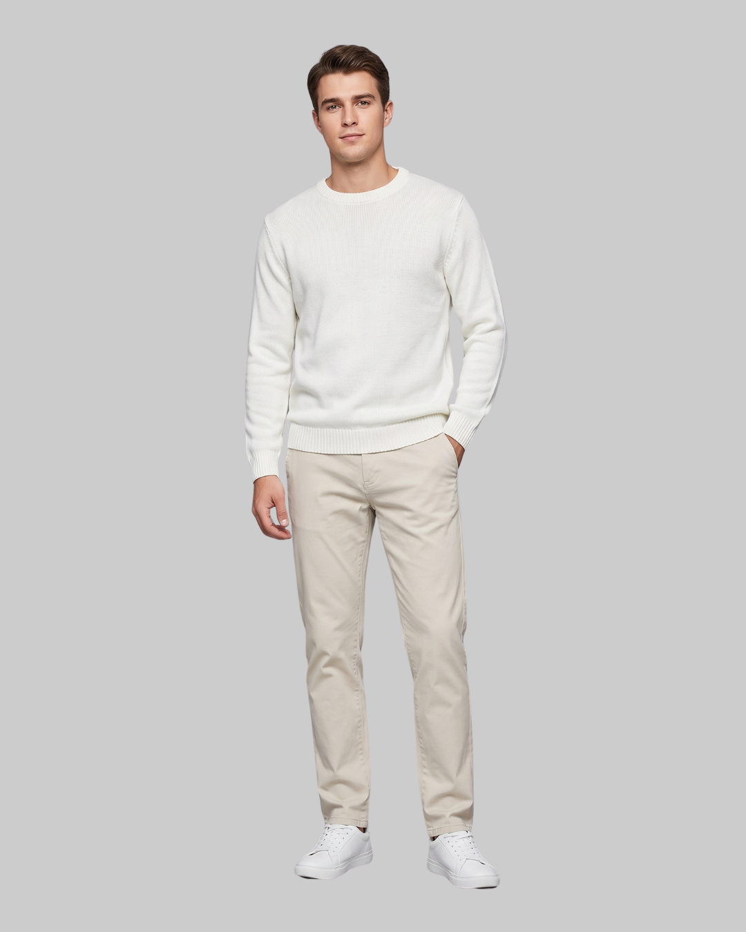 Men's Stretch Slim Straight Pants in beige.