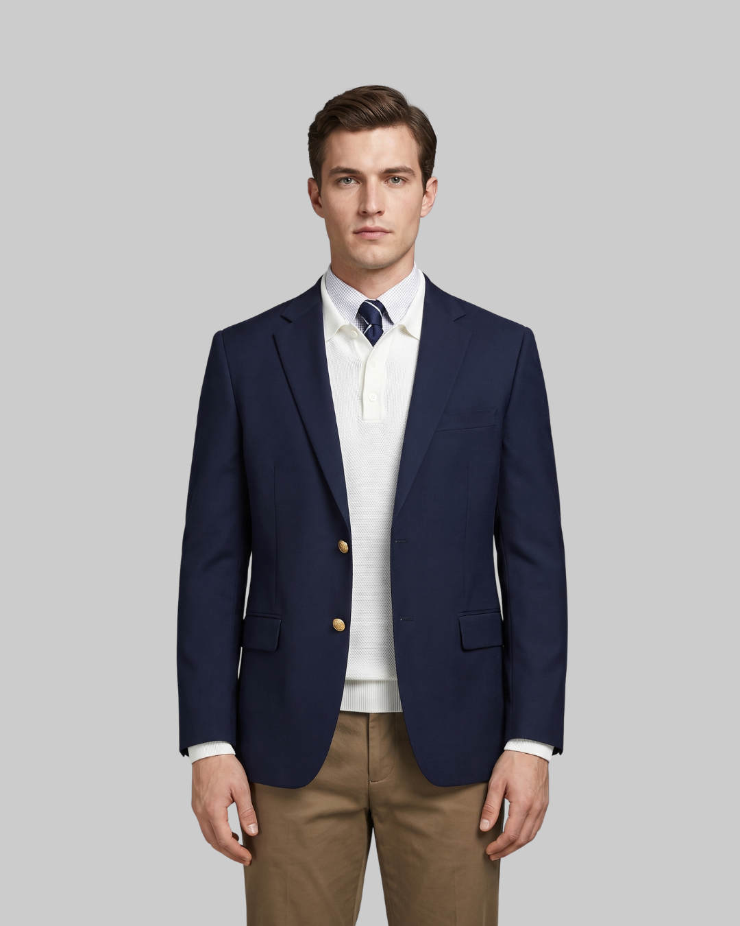 Men's Structured Two Button Blazer in blue.