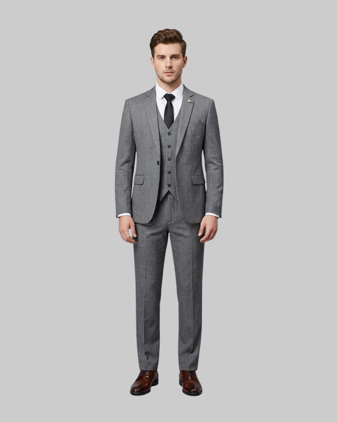 Men's Subtle Check 3 Piece Suit in grey.