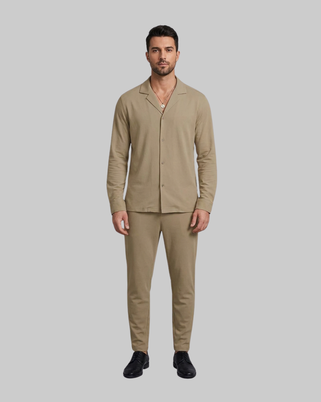 Men's Summer 2 Piece Suit in khaki.