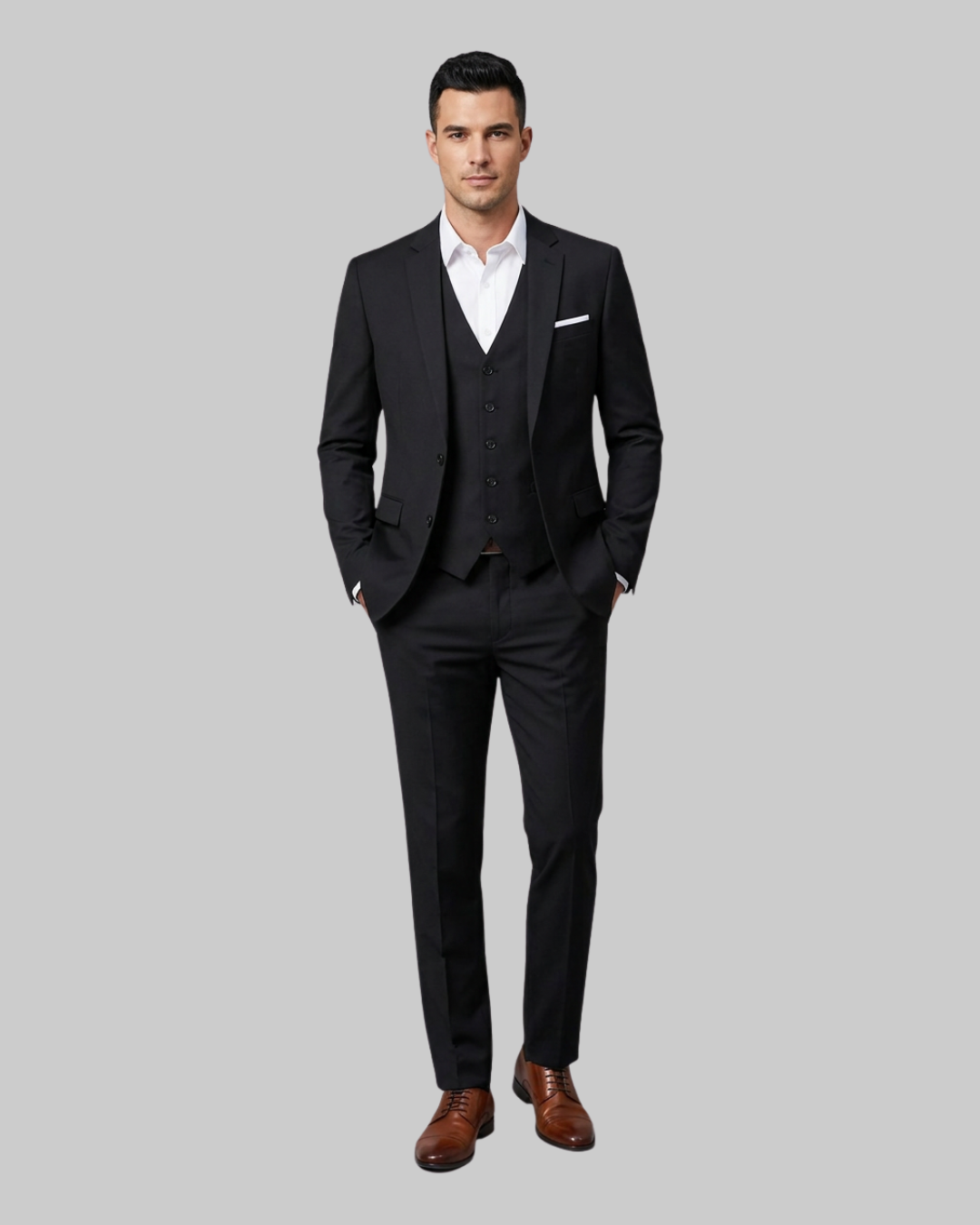 Men's Tailored Business 3 Piece Suit in Black
