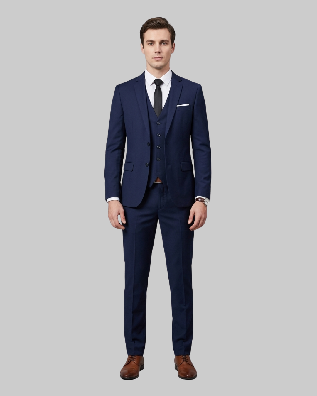 Men's Tailored Business 3 Piece Suit in Navy Blue
