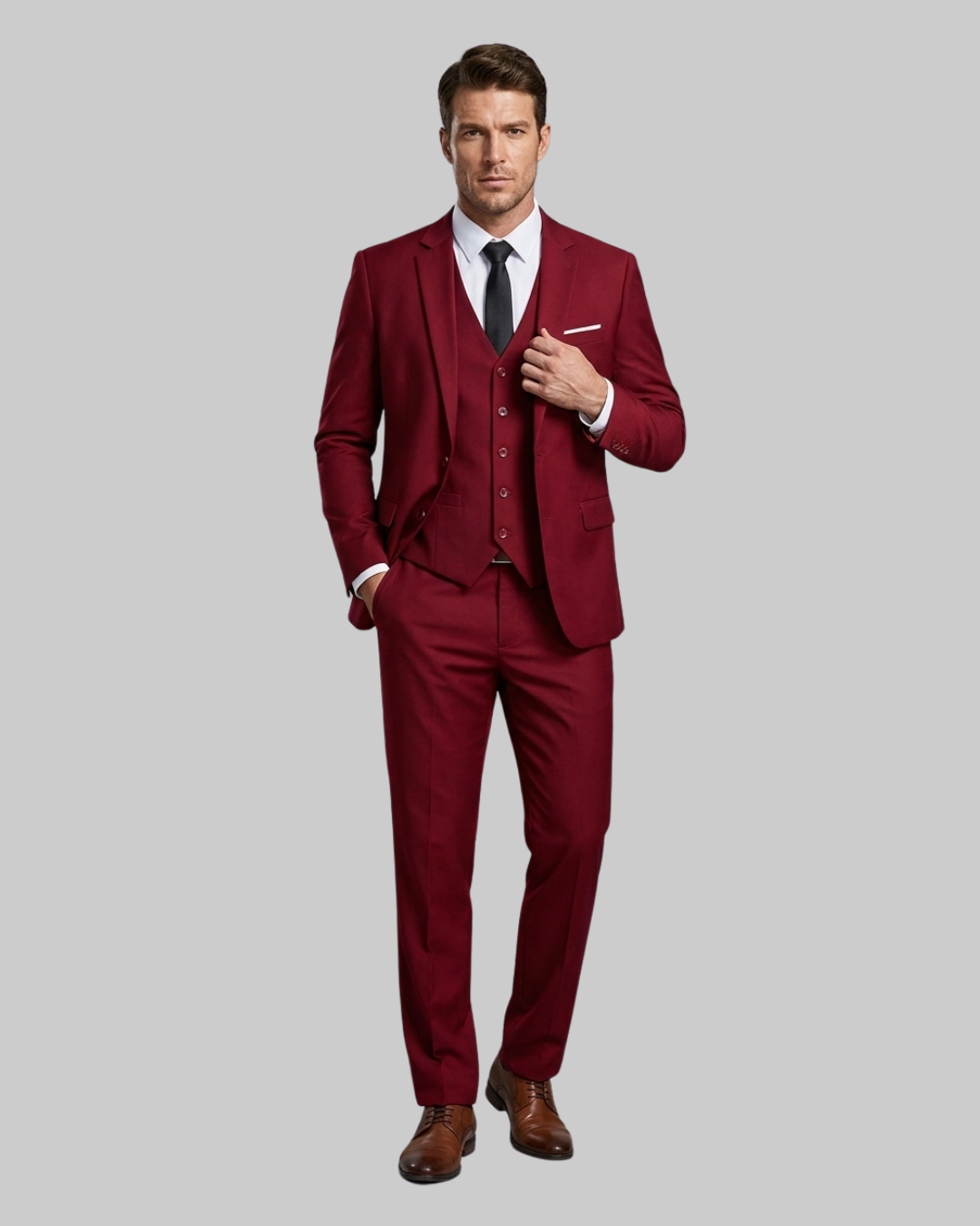 Men's Tailored Business 3 Piece Suit in Wine Red