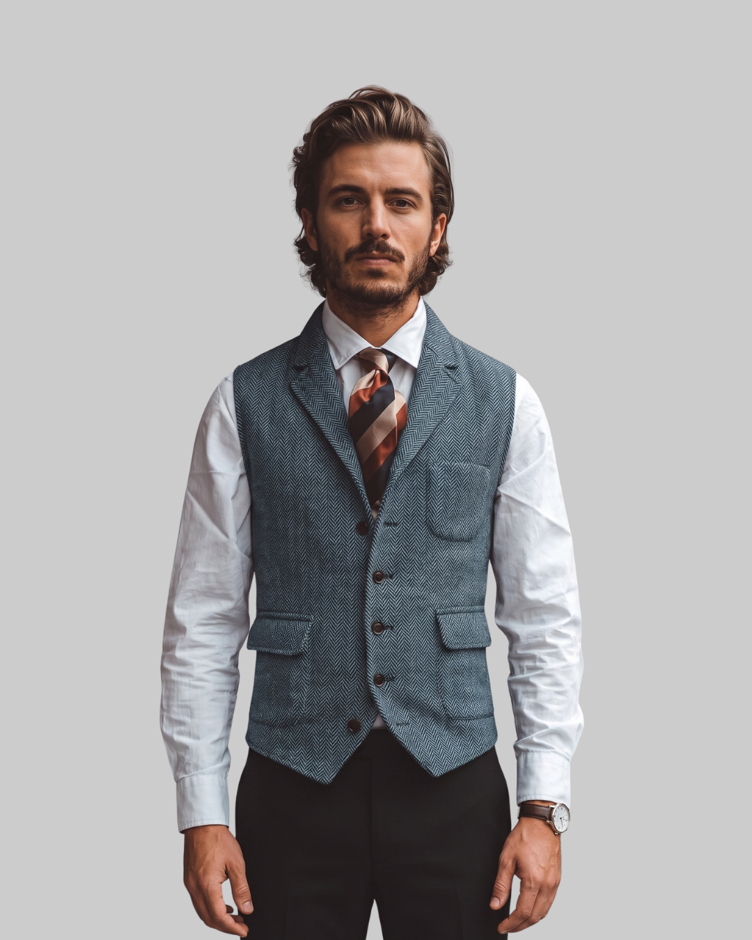 Men's Tailored Herringbone Suit Vest in blue.