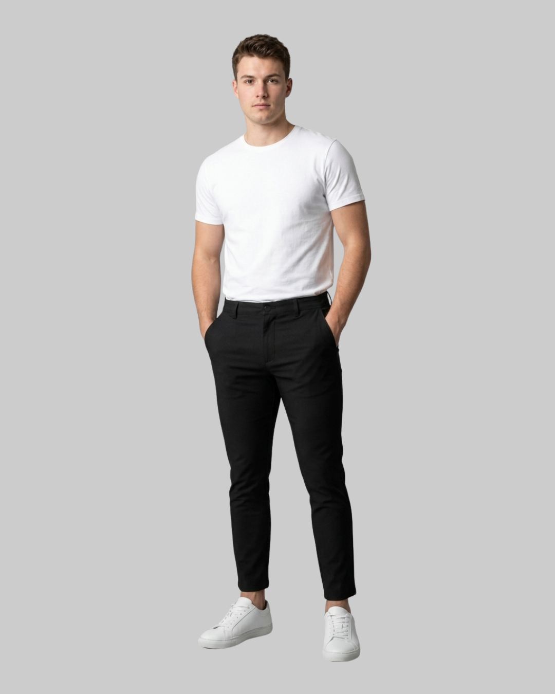 Men's Tapered Chino Pants in black.