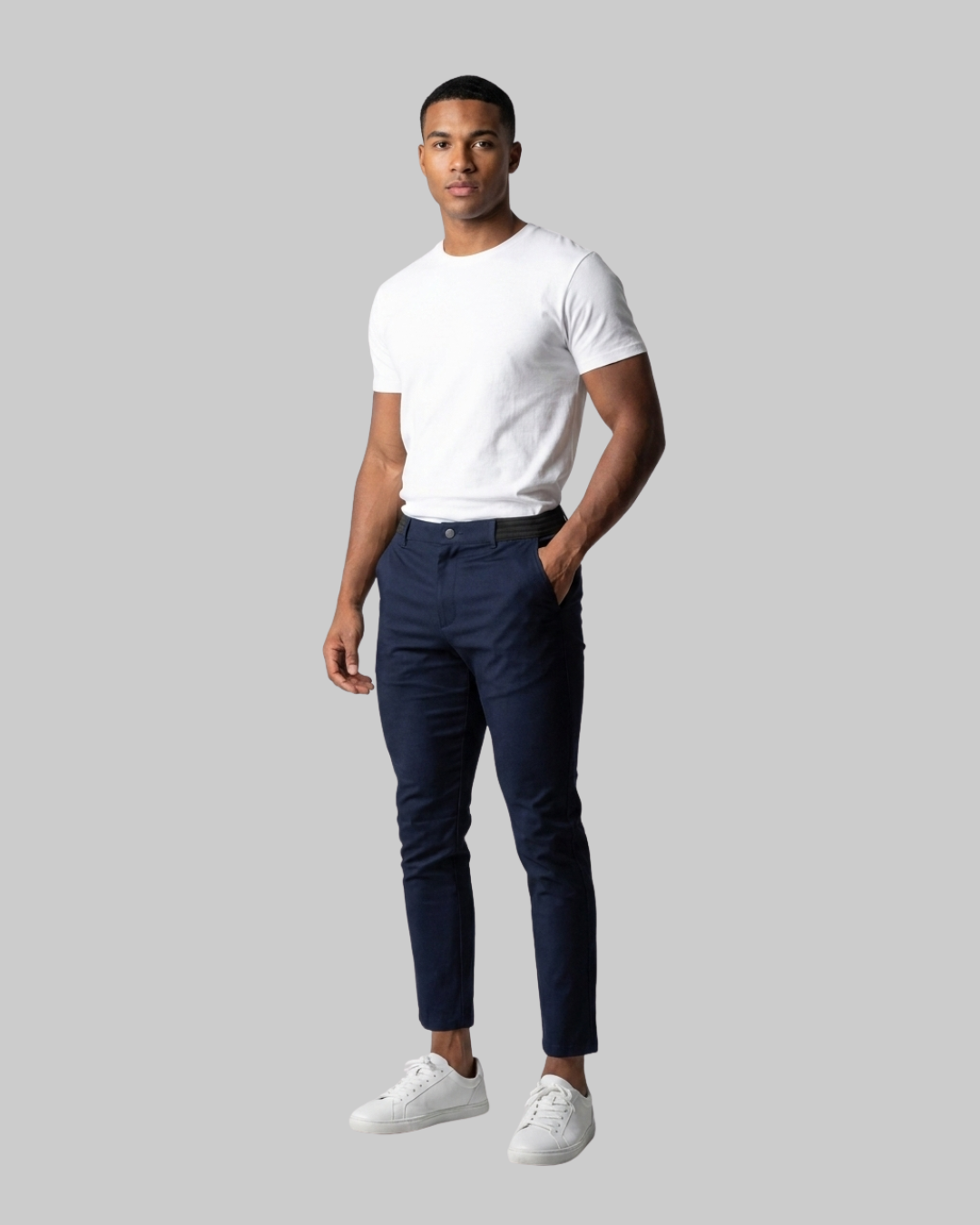 Men's Tapered Chino Pants in navy.