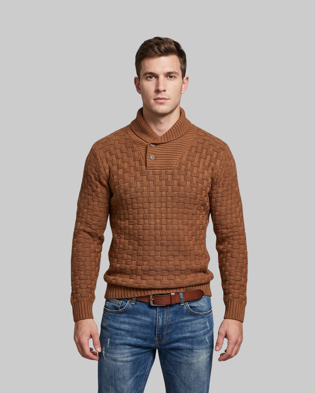 Men's Textured Button Turtleneck Sweater