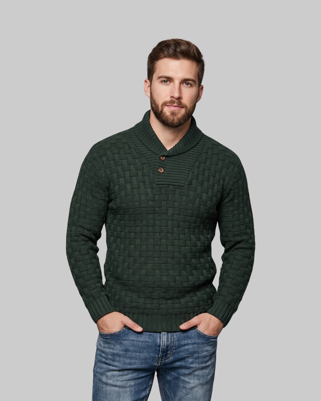 Men's Textured Button Turtleneck Sweater