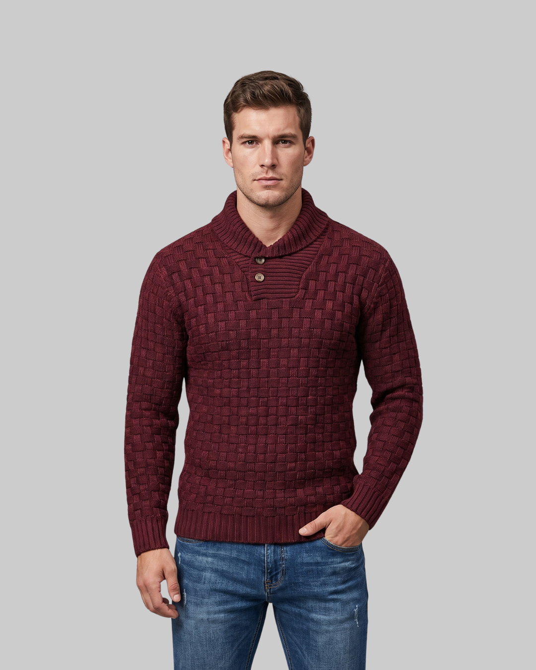 Men's Textured Button Turtleneck Sweater