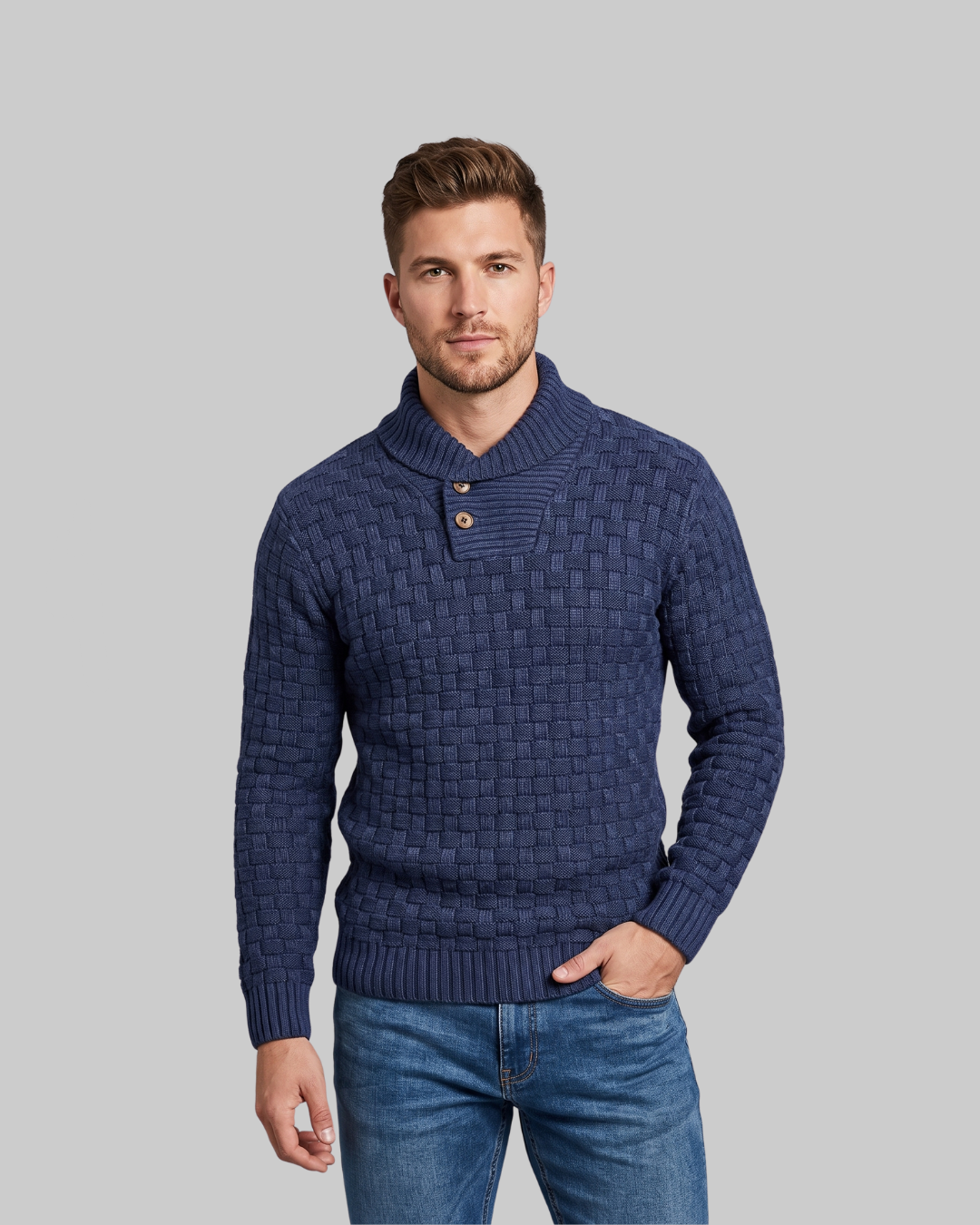 Men's Textured Button Turtleneck Sweater
