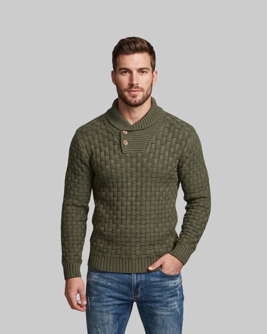 Men's Textured Button Turtleneck Sweater