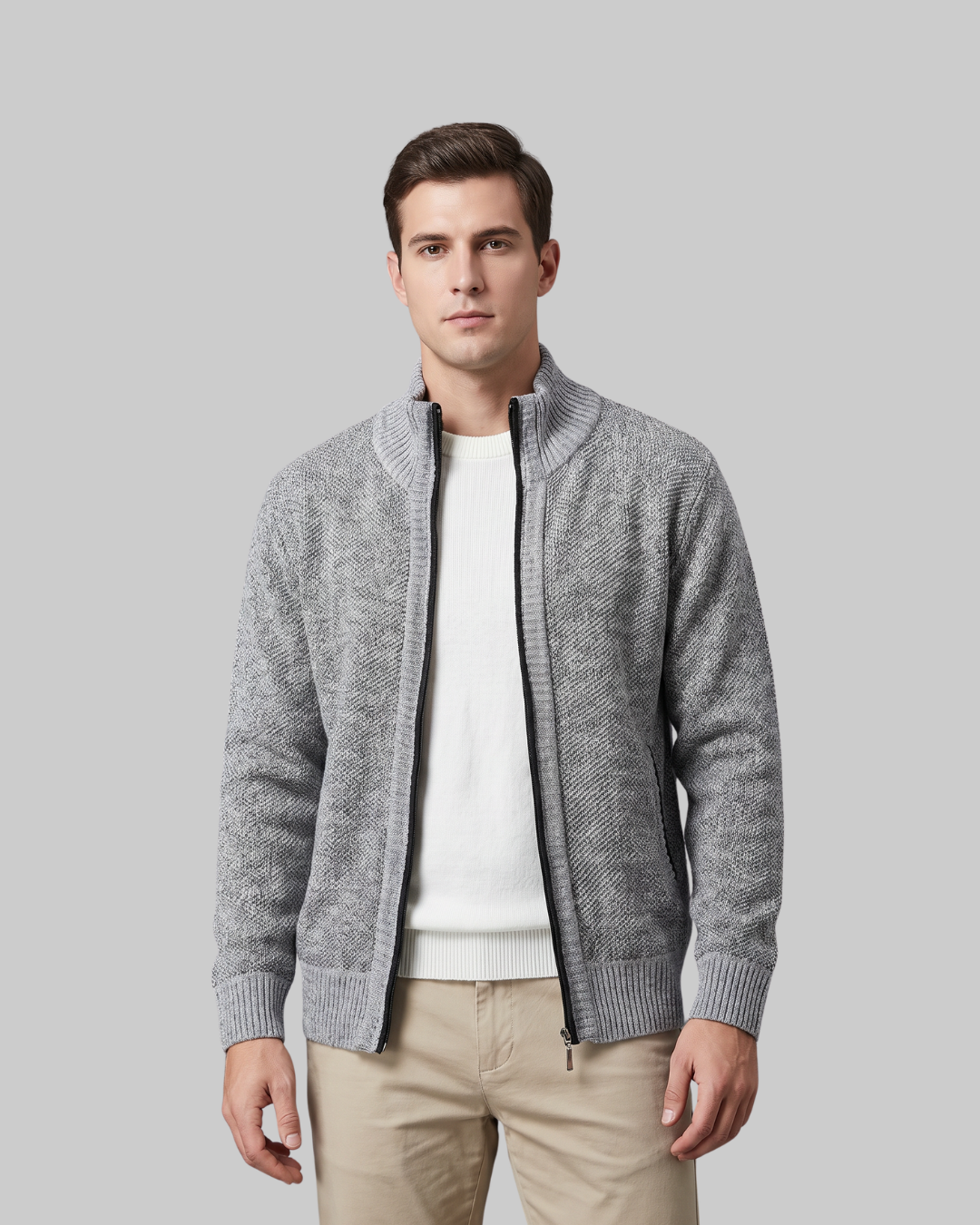 Men's Textured Full-Zip Cardigan