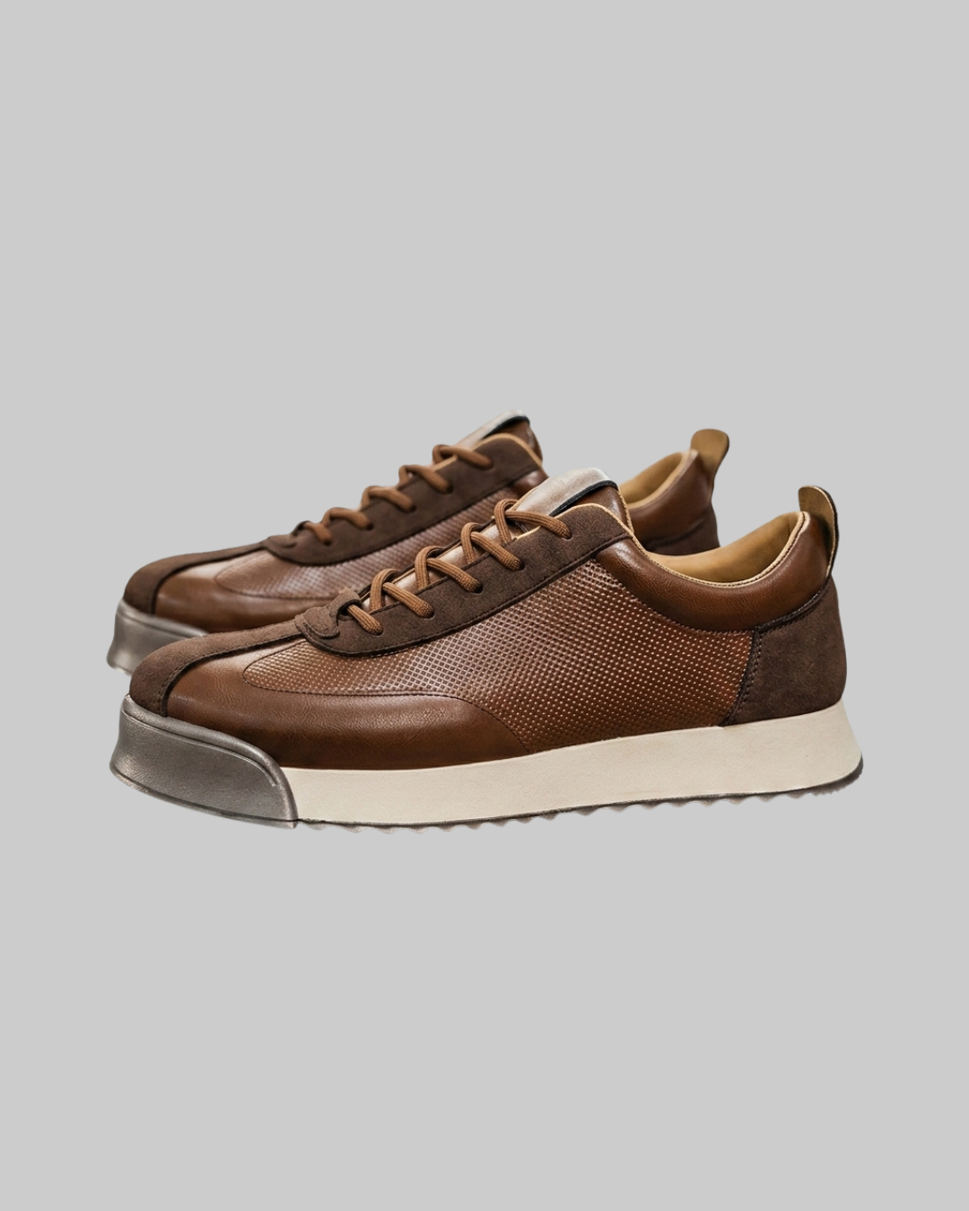Men's Textured Low-Top Sneakers in brown.