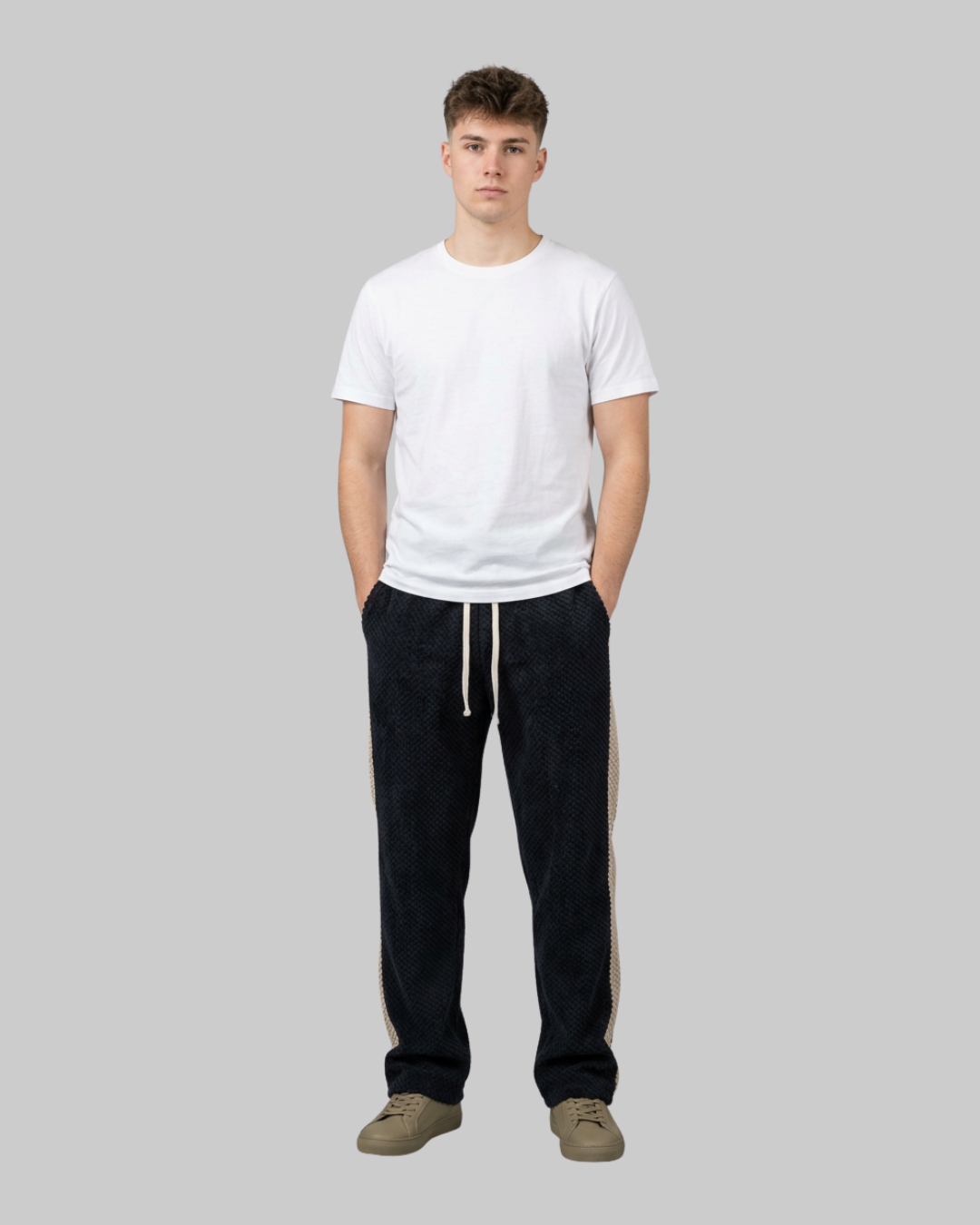 Men's Textured Side Stripe Pants in black.