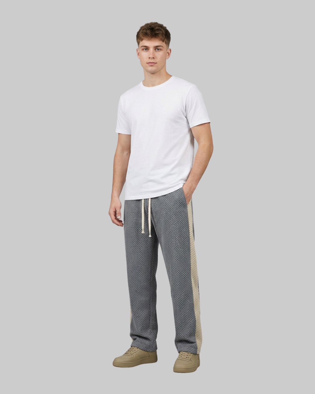 Men's Textured Side Stripe Pants in dark grey.