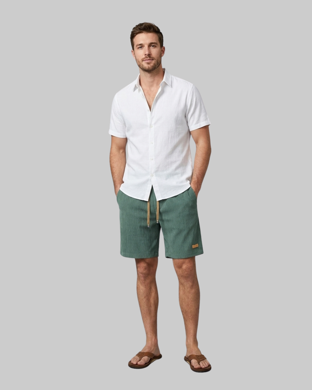 Men's Textured Summer Shorts in Green