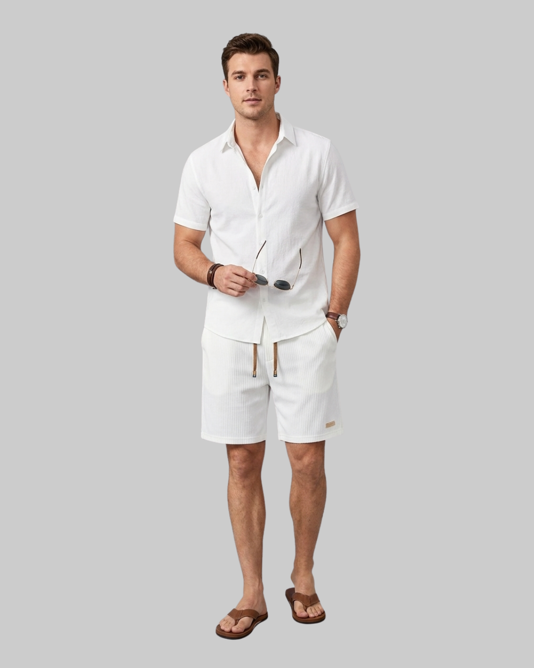 Men's Textured Summer Shorts in White