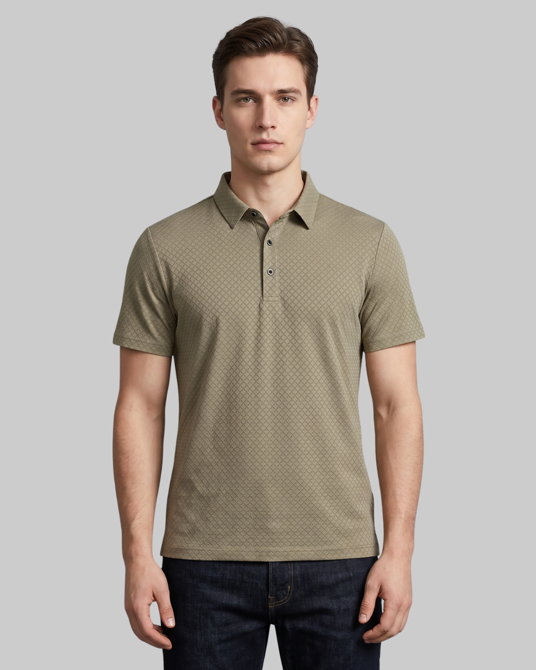 Men's Textured Waffle Polo Shirt in Khaki