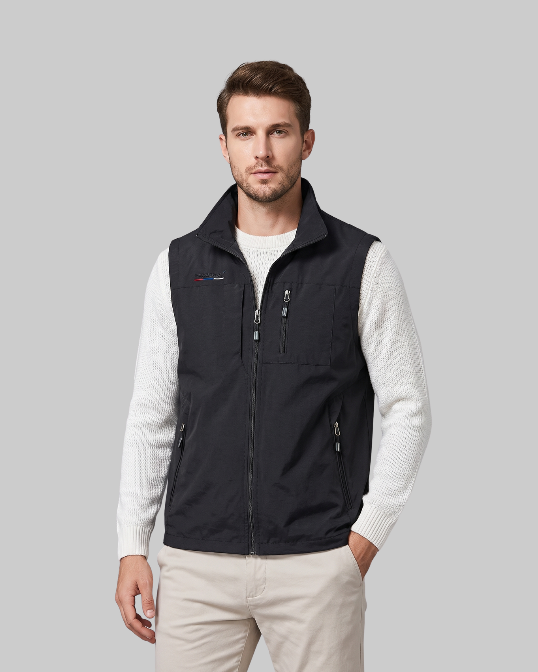 Men's Three-Pocket Utility Vest in black.