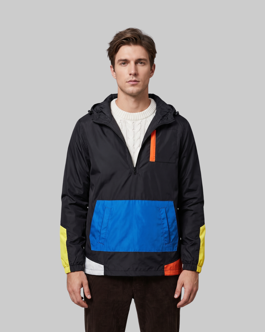 Men's Windbreaker Jacket Hoodie in black.
