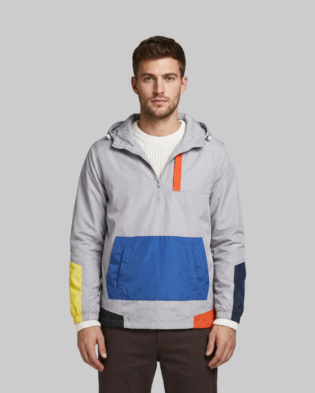 Men's Windbreaker Jacket Hoodie in grey.