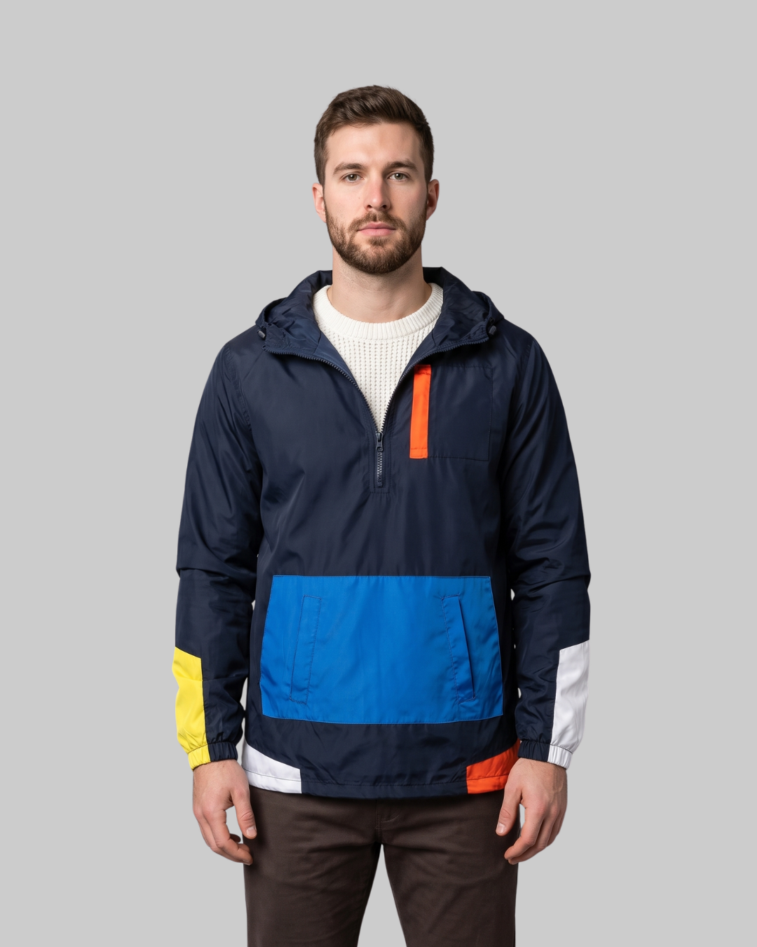 Men's Windbreaker Jacket Hoodie in navy blue.