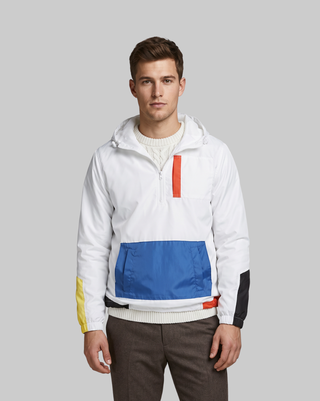 Men's Windbreaker Jacket Hoodie in white.