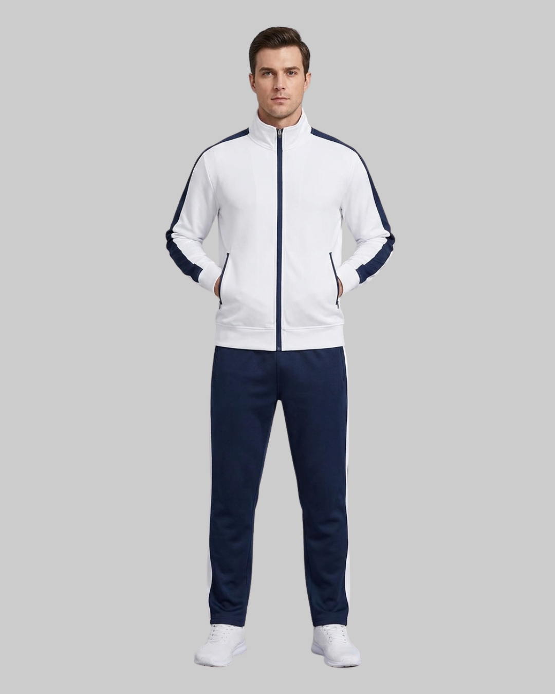 Men's Training Tracksuit Set in Navy and White