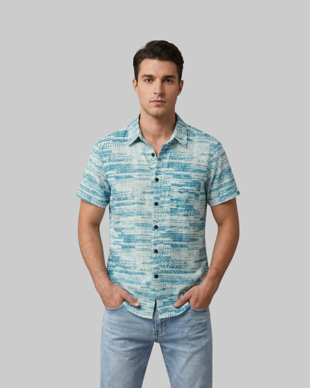 Men's Tropical Print Button-Up Shirt