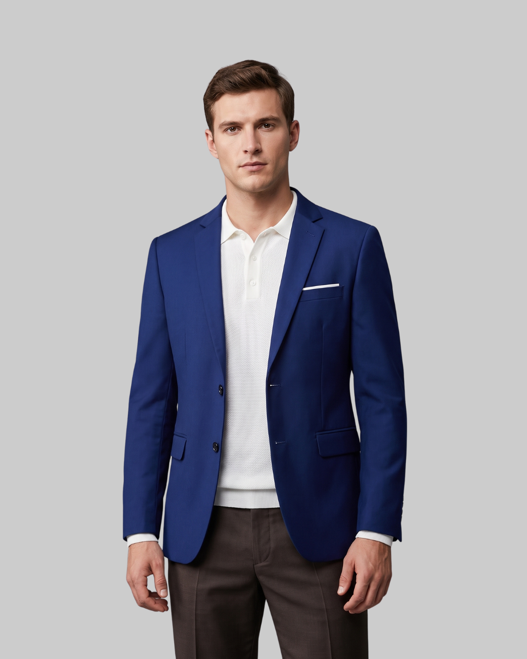 Men's Two Button Tailored Blazer in royal blue.