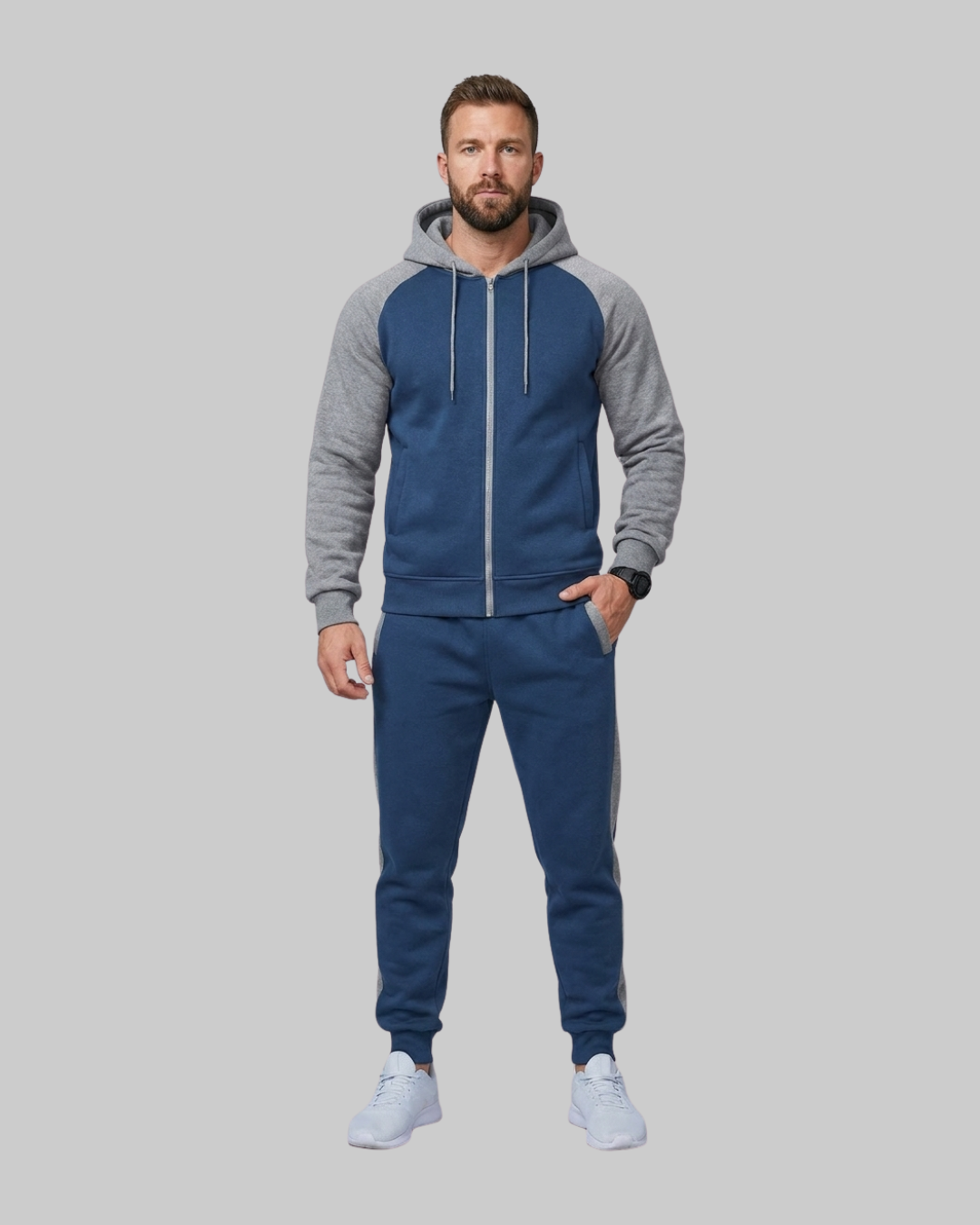 Men's Two Tone Hoodie Tracksuit Set in navy blue.