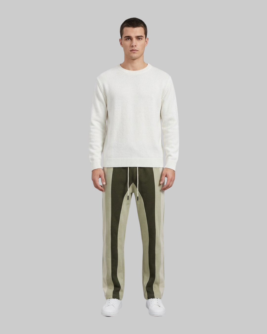 Men's Two-Tone Straight Pants in olive..