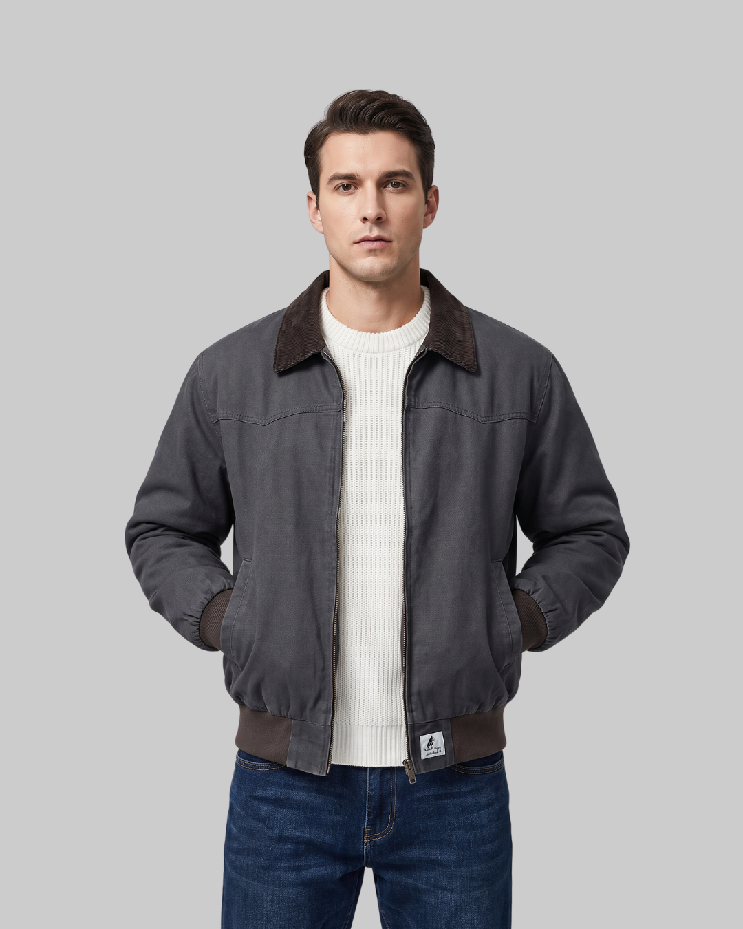 Men's Utility Bomber Jacket in blue grey.